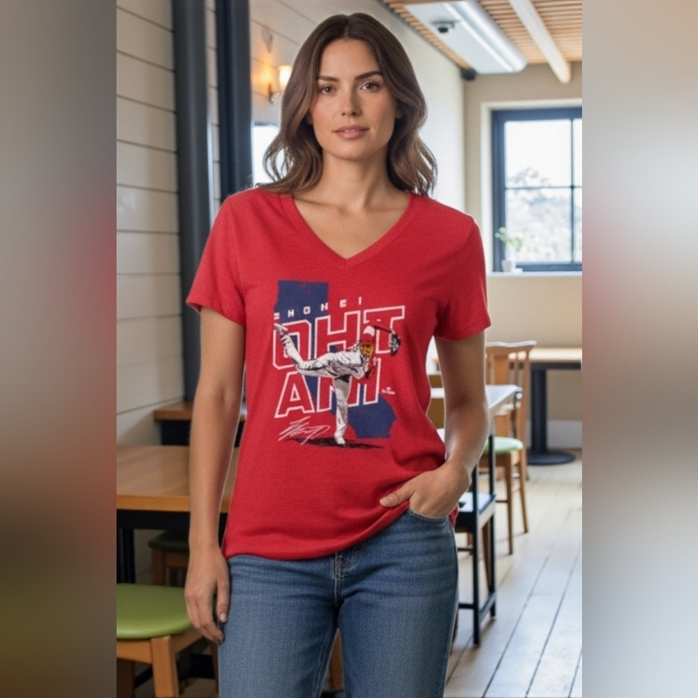 shohei ohtani Women's Size XL MLB Team Baseball V Neck shirt